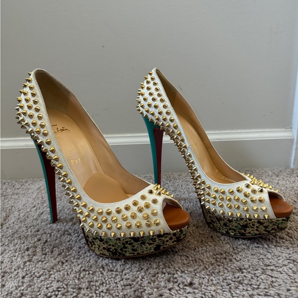CHRISTIAN LOUBOUTIN LADY PEEP SPIKE MULTI WHITE PUMPS - Picture 3 of 4